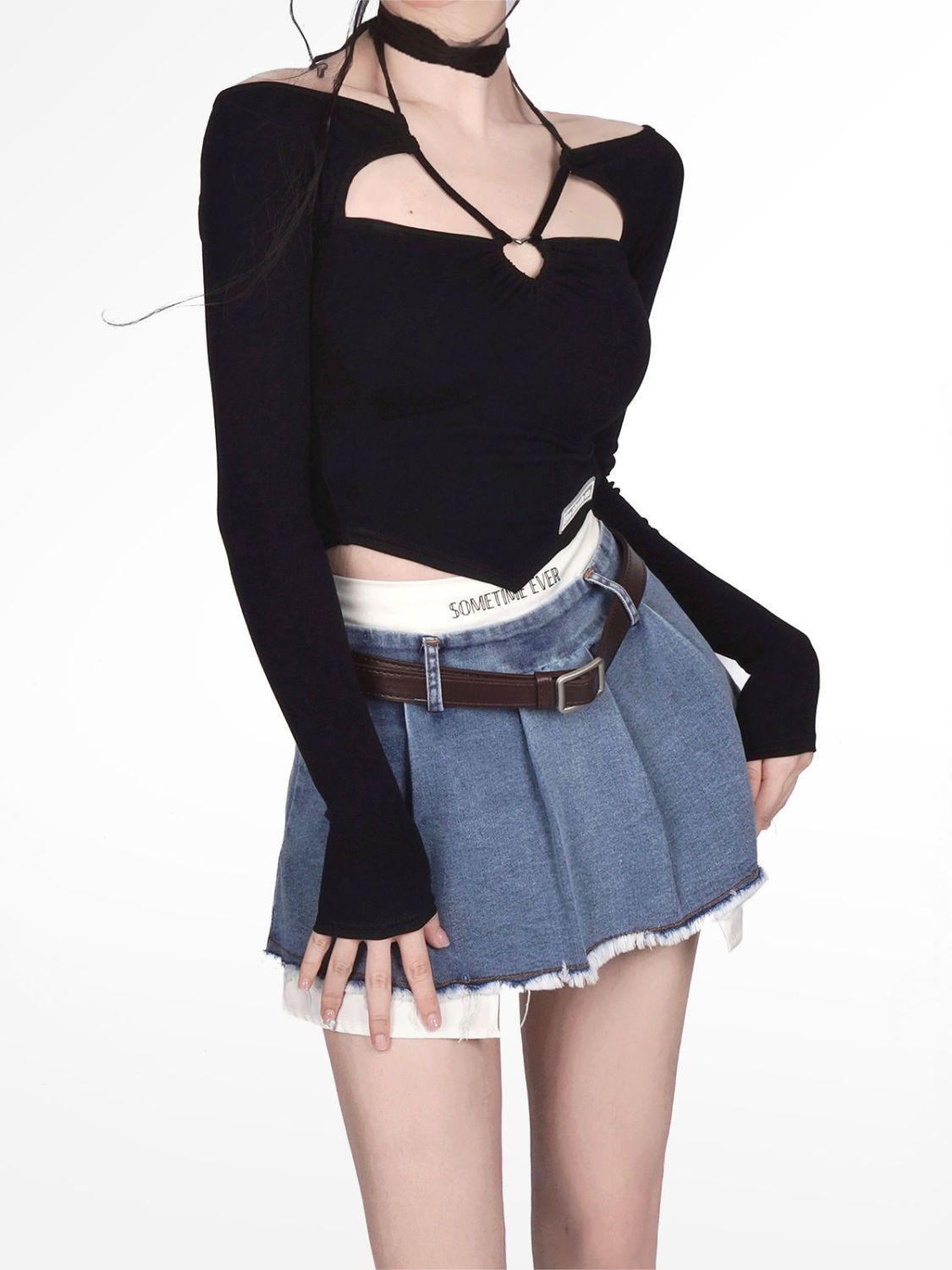 Y2K Fake Two Piece Pleated Mini Skirt -- YKIIY  CLOTHING