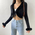 Y2K Faux Fur Corduroy Crop Cardigan