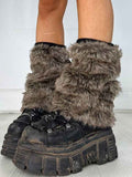 Y2K Faux Fur Patchwork Cozy Leg Warmer -- YKIIY  CLOTHING