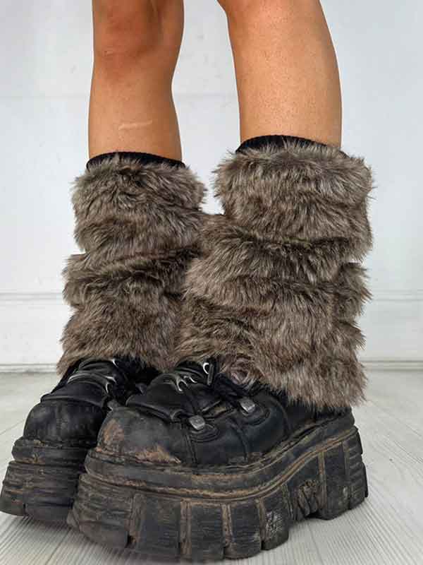 Y2K Faux Fur Patchwork Cozy Leg Warmer -- YKIIY  CLOTHING