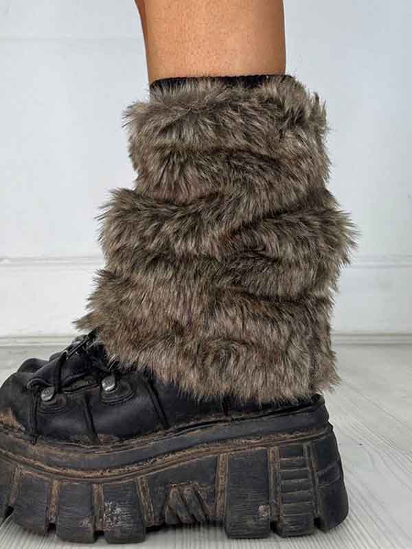 Y2K Faux Fur Patchwork Cozy Leg Warmer -- YKIIY  CLOTHING