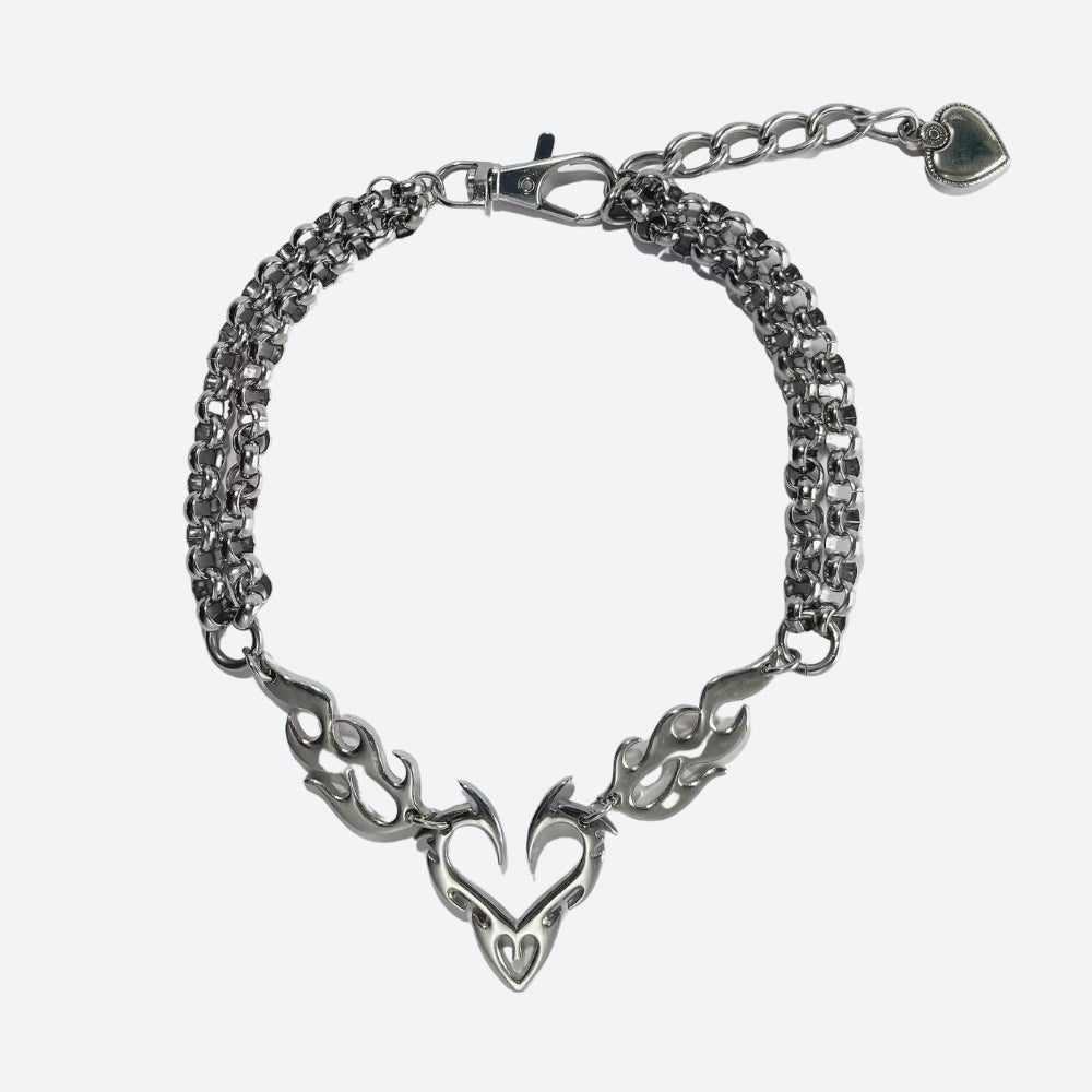 Y2K Flaming Heart Necklace -- YKIIY  CLOTHING