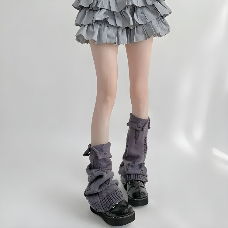 Y2K Grunge Distressed Knitted Leg Warmers -- YKIIY  CLOTHING