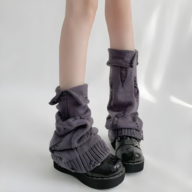 Y2K Grunge Distressed Knitted Leg Warmers -- YKIIY  CLOTHING