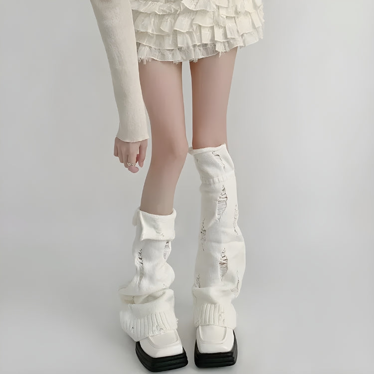 Y2K Grunge Distressed Knitted Leg Warmers -- YKIIY  CLOTHING