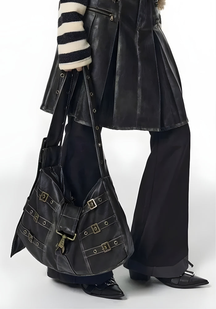 Y2K Grunge Faux Leather Belted Bag -- YKIIY  CLOTHING