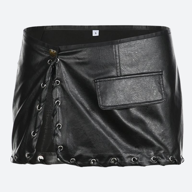 Y2K Grunge Faux Leather Mini Skirt -- YKIIY  CLOTHING