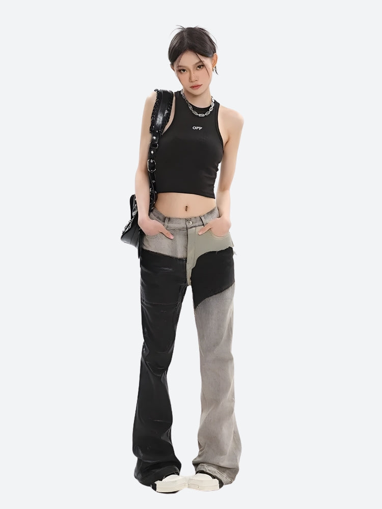 Y2K Grunge Patchwork Flare Pants -- YKIIY  CLOTHING