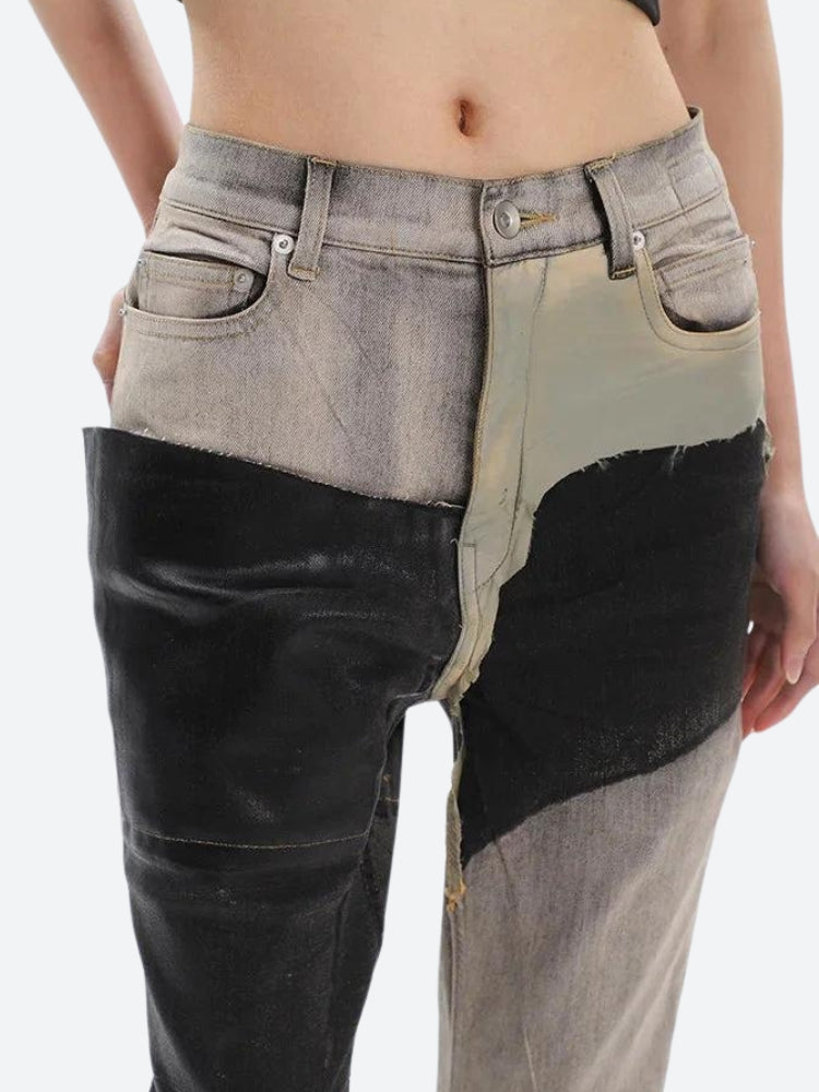 Y2K Grunge Patchwork Flare Pants -- YKIIY  CLOTHING