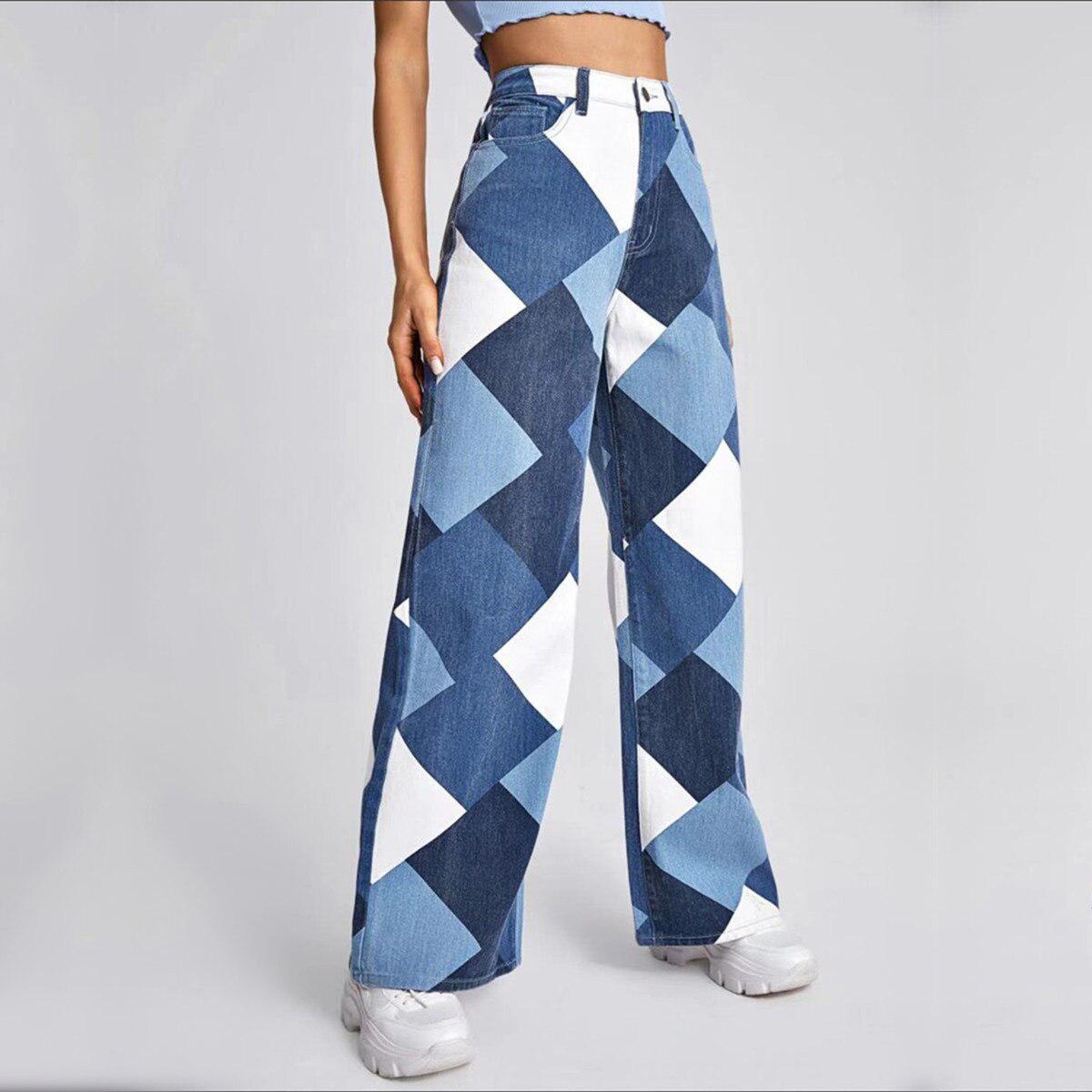 Y2K Harlequin Wide Leg Jeans -- YKIIY  CLOTHING