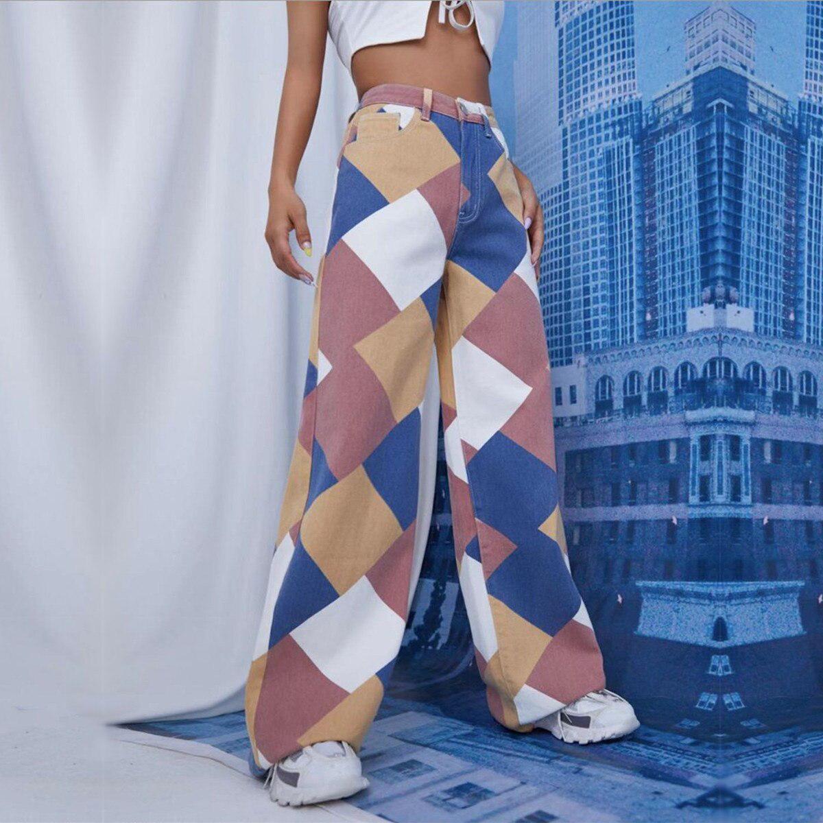 Y2K Harlequin Wide Leg Jeans -- YKIIY  CLOTHING