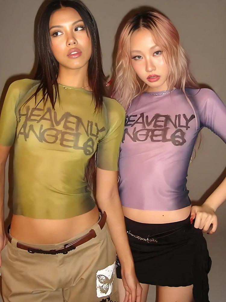 Y2K Heavenly Angels Sheer Top -- YKIIY  CLOTHING