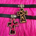 Y2K Leopard Cross Choker Necklace