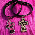 Y2K Leopard Cross Choker Necklace