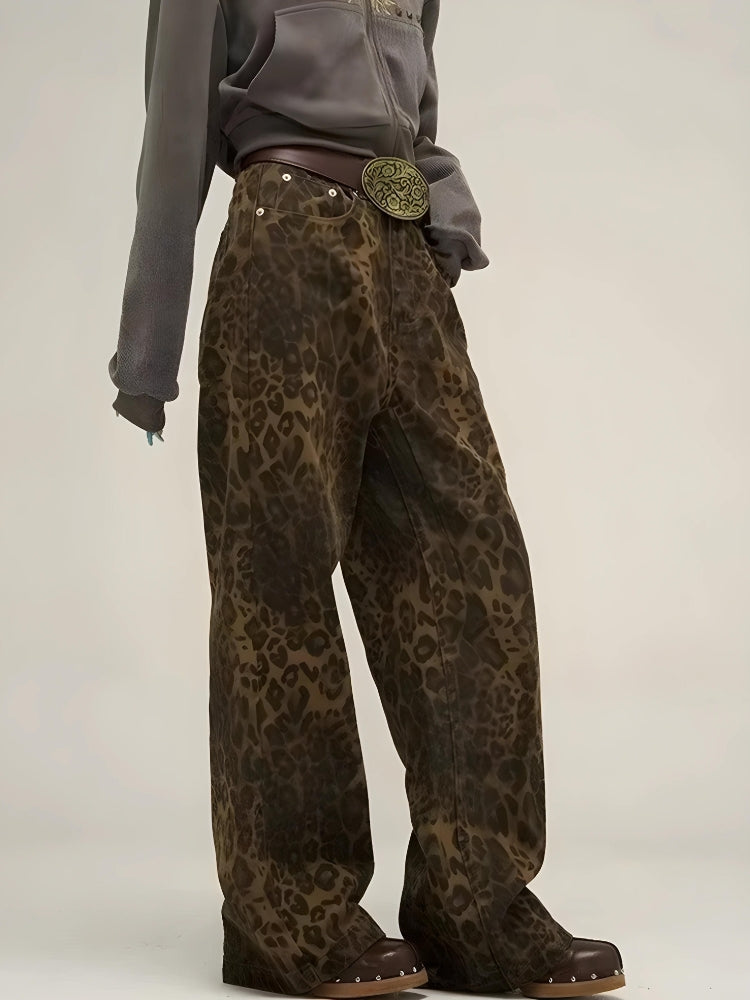 Y2K Leopard Straight Leg Pants -- YKIIY  CLOTHING