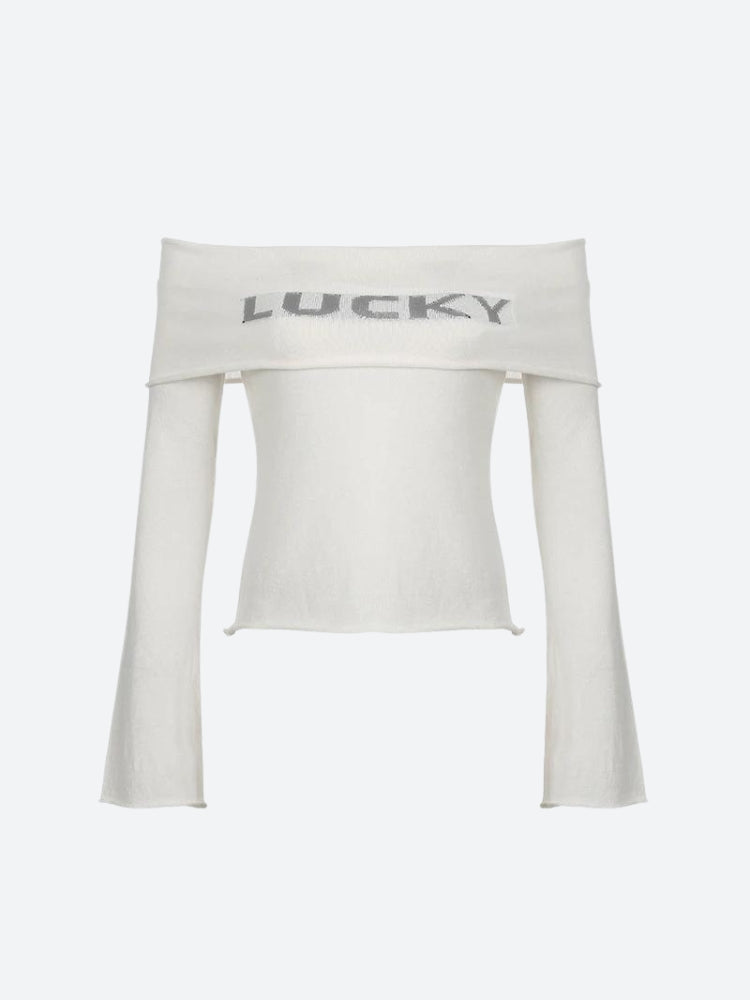 Y2K Lucky Girl Off Shoulder Top -- YKIIY  CLOTHING