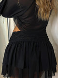 Y2K Patchwork Lace Up Mesh Skirt -- YKIIY  CLOTHING