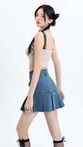 Y2K Pleated Jean Mini Skort -- YKIIY  CLOTHING