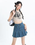 Y2K Pleated Jean Mini Skort -- YKIIY  CLOTHING