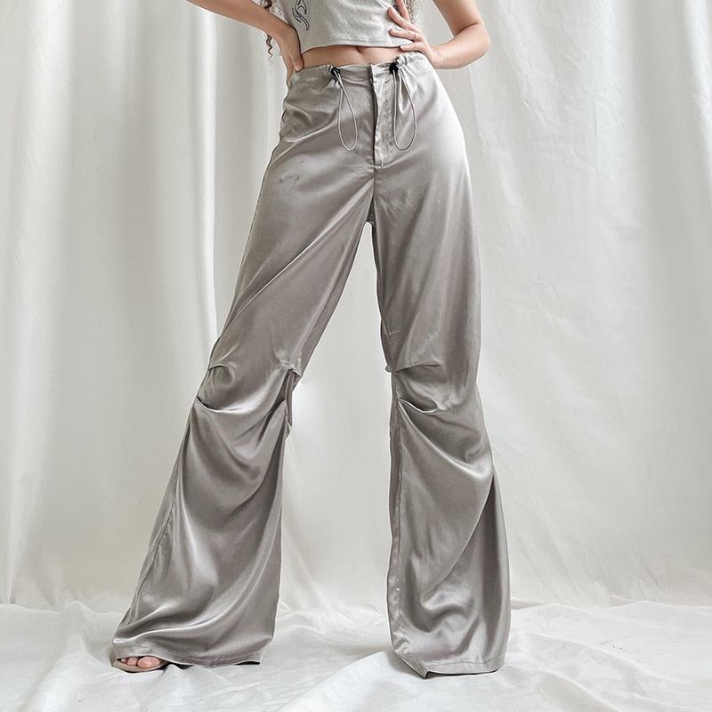 Y2K Satin Wide Leg Pants -- YKIIY  CLOTHING