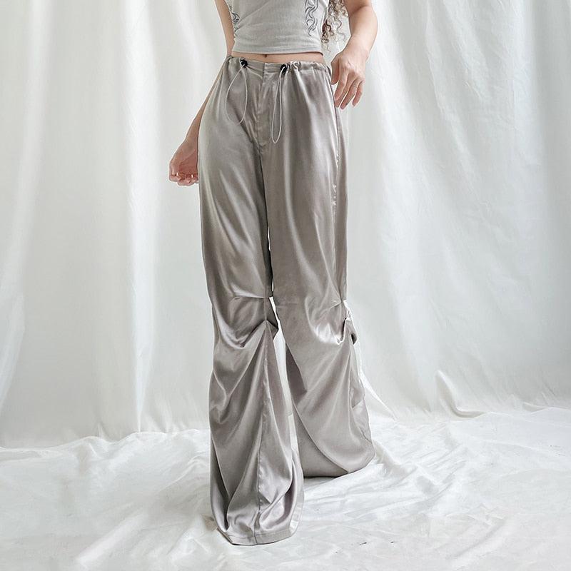 Y2K Satin Wide Leg Pants -- YKIIY  CLOTHING