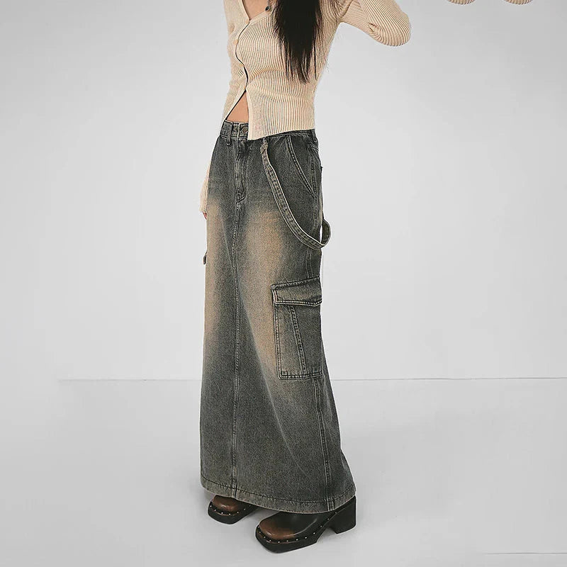 Y2K Side Strap Cargo Maxi Skirt