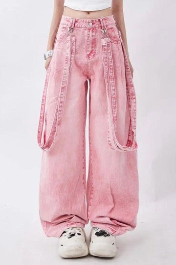 Y2K Soft Girl Double Belted Baggy Jeans -- YKIIY  CLOTHING