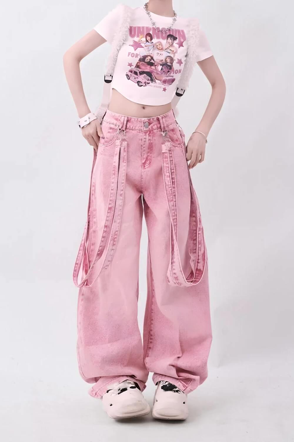 Y2K Soft Girl Double Belted Baggy Jeans