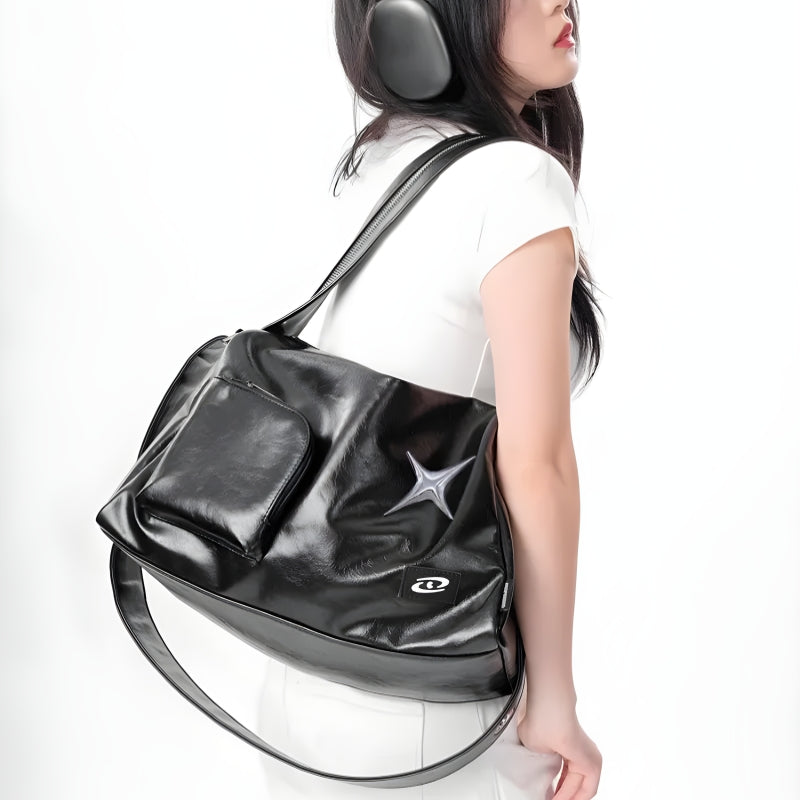 Y2K Star Faux Leather Bag -- YKIIY  CLOTHING