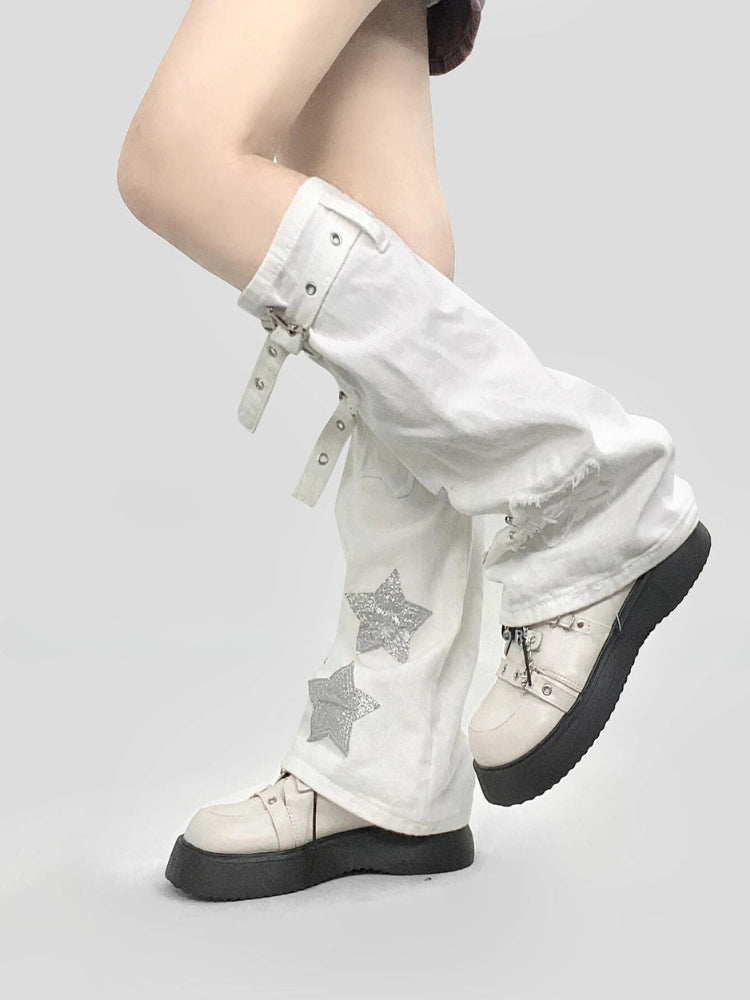 Y2K Star Patch Belted Leg Warmers -- YKIIY  CLOTHING