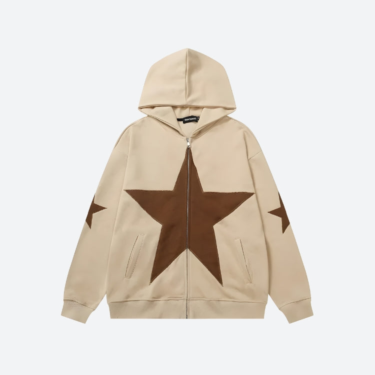 Y2K Star Patch Zip-Up Hoodie -- YKIIY  CLOTHING