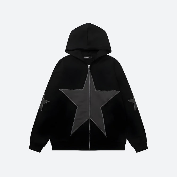 Y2K Star Patch Zip-Up Hoodie -- YKIIY  CLOTHING