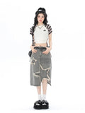 Y2K Star Patchwork Midi Skirt