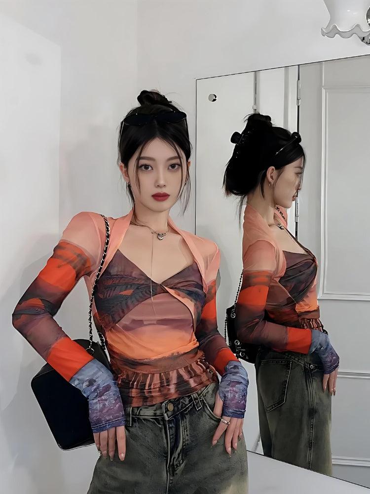 Y2K Sunset Mesh Top -- YKIIY  CLOTHING