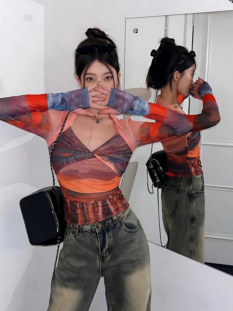 Y2K Sunset Mesh Top -- YKIIY  CLOTHING