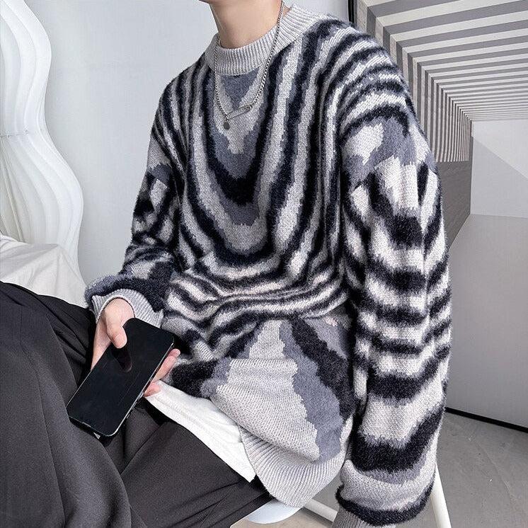 Y2K Wavy Striped Knitted Sweater -- YKIIY  CLOTHING