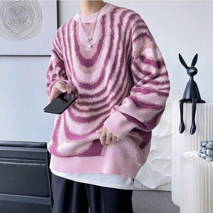 Y2K Wavy Striped Knitted Sweater -- YKIIY  CLOTHING