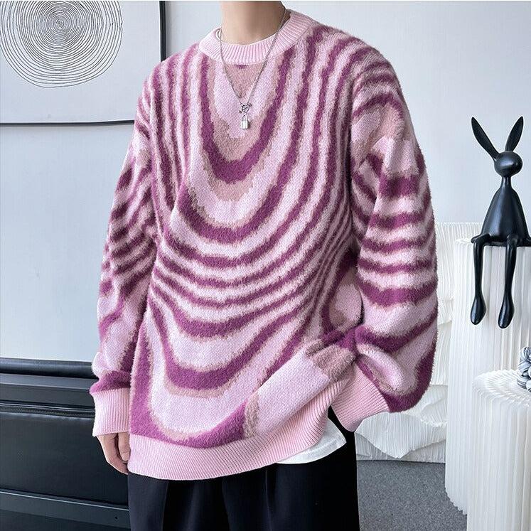 Y2K Wavy Striped Knitted Sweater -- YKIIY  CLOTHING