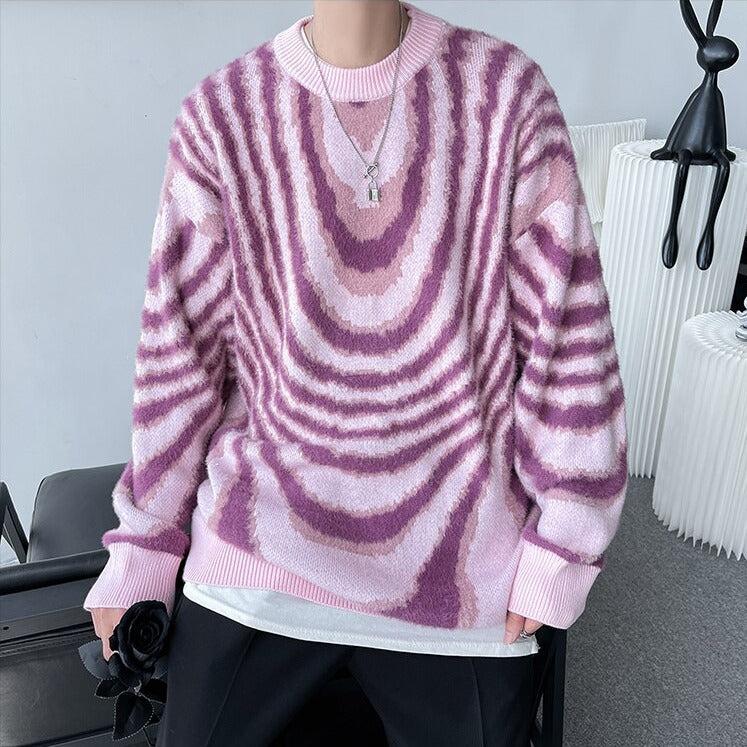 Y2K Wavy Striped Knitted Sweater -- YKIIY  CLOTHING