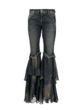 Y2K Zipper Flared Ruffle Hem Jeans -- YKIIY  CLOTHING