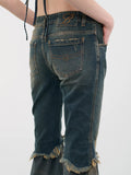 Y2K Zipper Flared Ruffle Hem Jeans -- YKIIY  CLOTHING