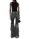 Y2K Zipper Flared Ruffle Hem Jeans -- YKIIY  CLOTHING