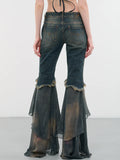 Y2K Zipper Flared Ruffle Hem Jeans -- YKIIY  CLOTHING