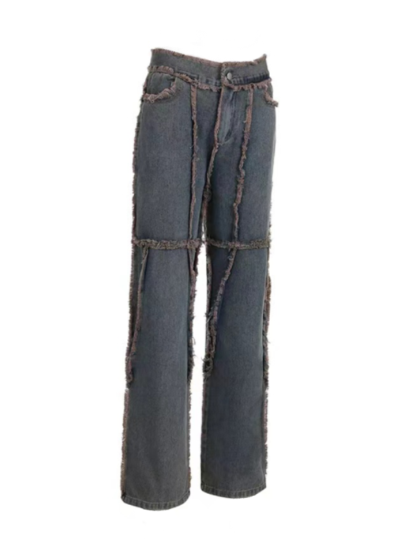 Zipper Rough Selvedge Jeans Pants -- YKIIY  CLOTHING