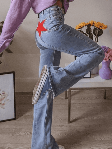 Red Star Patchwork Flare Jeans