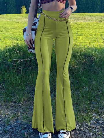 High Waist Contrast Trim Flared Pants